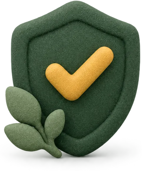 Clay illustration of a green shield with a golden checkmark